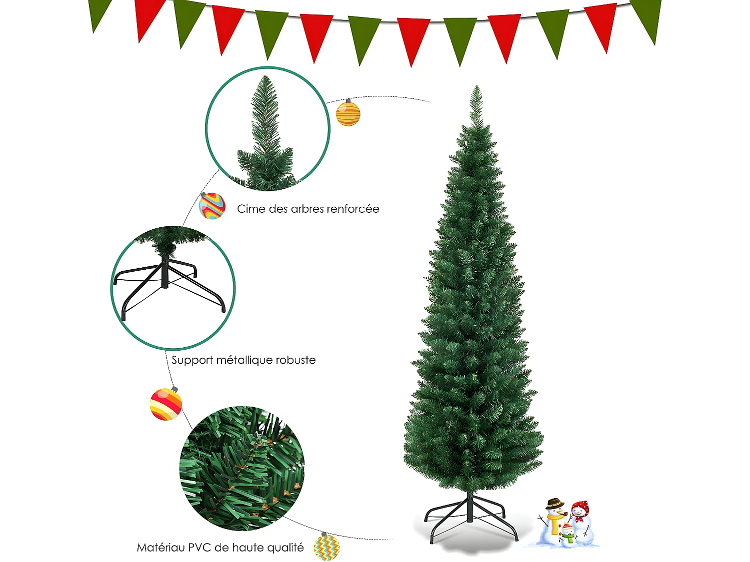 Arbre de noël artificiel 150 cm sapin de noël 220 branches en pvc pour décoration avec support et socle en fer