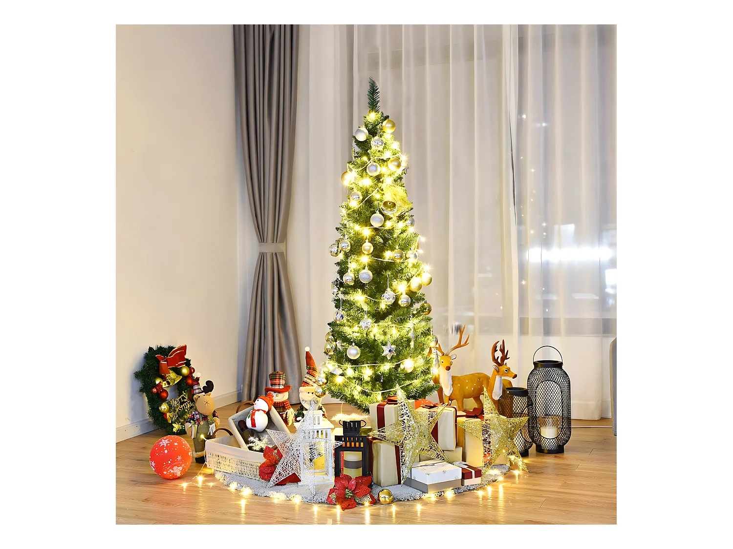 Arbre de noël artificiel 150 cm sapin de noël 220 branches en pvc pour décoration avec support et socle en fer