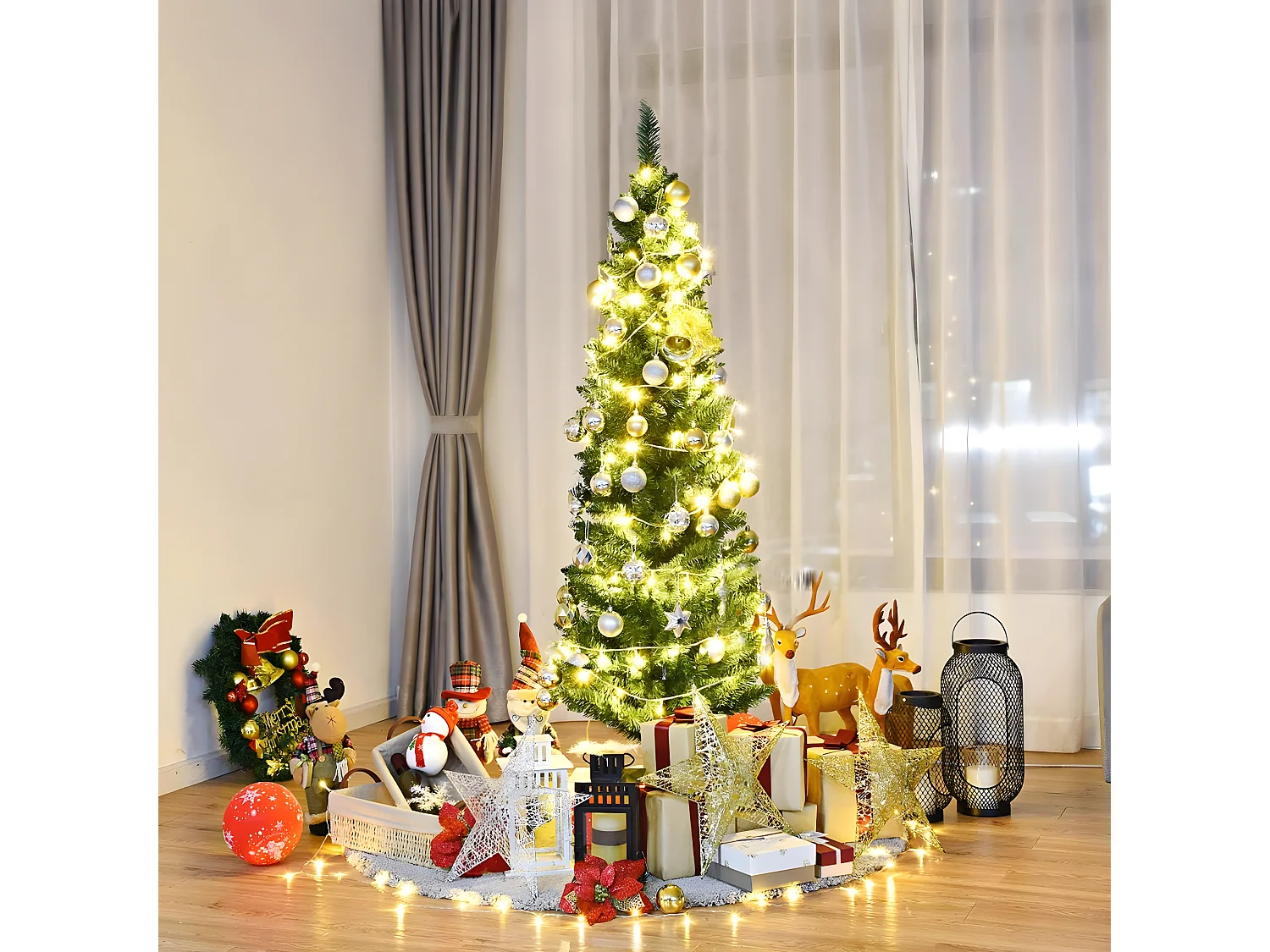 Arbre de noël artificiel 150 cm sapin de noël 220 branches en pvc pour décoration avec support et socle en fer