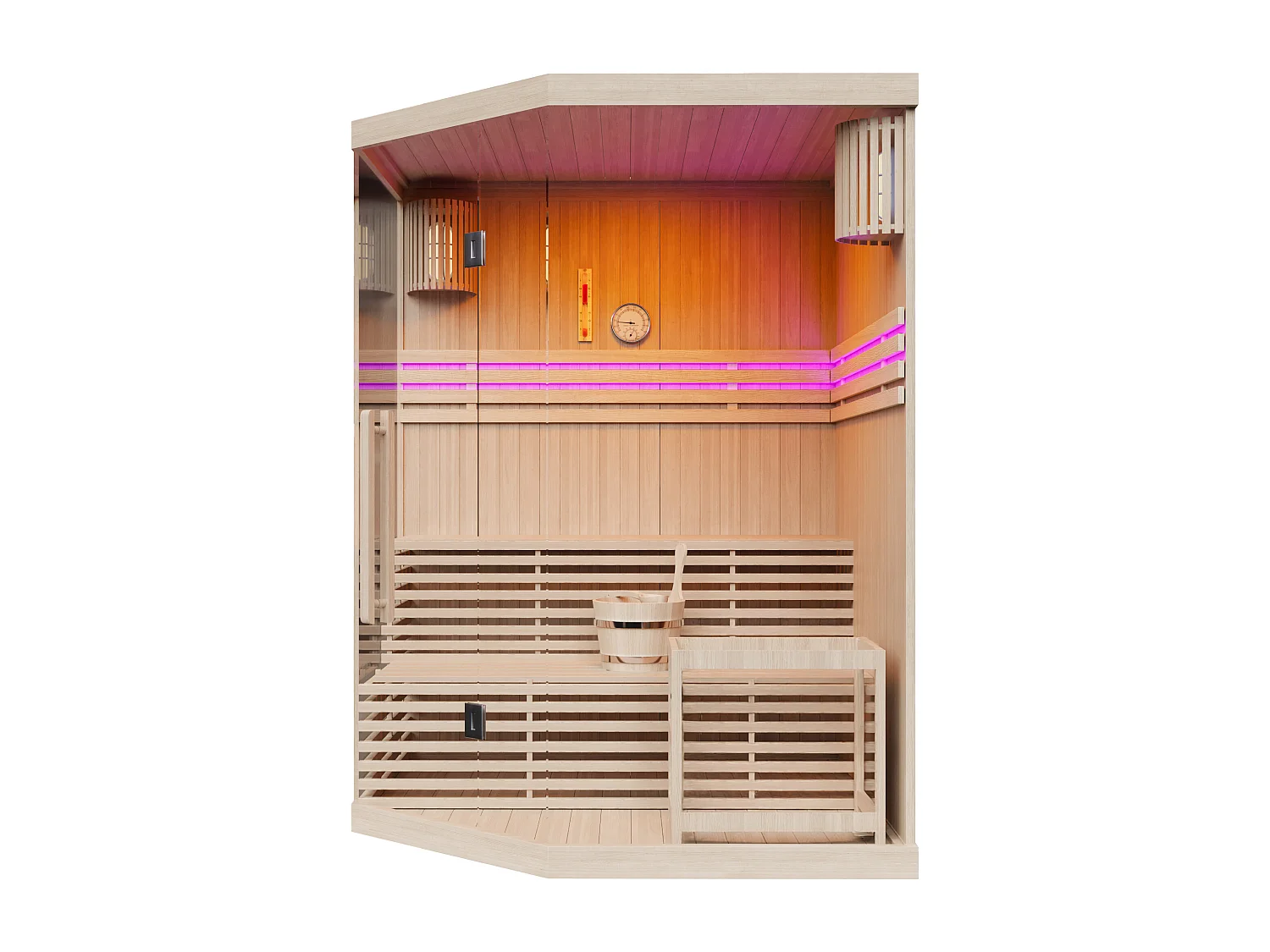 Sauna finlandais d'angle vitré à leds - 3/4 places - L150 x P150 x H200 - KALSOY