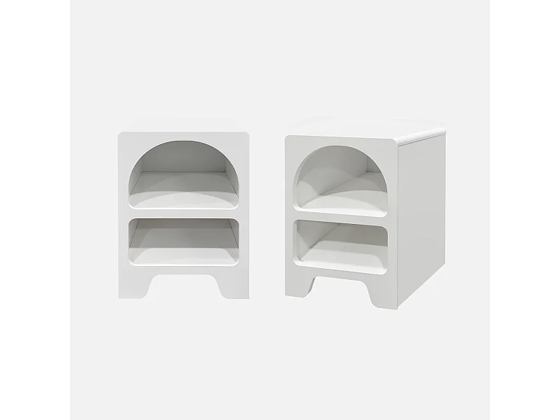 Set 2 comodini effetto legno bianco, 2 nicchie, bianco