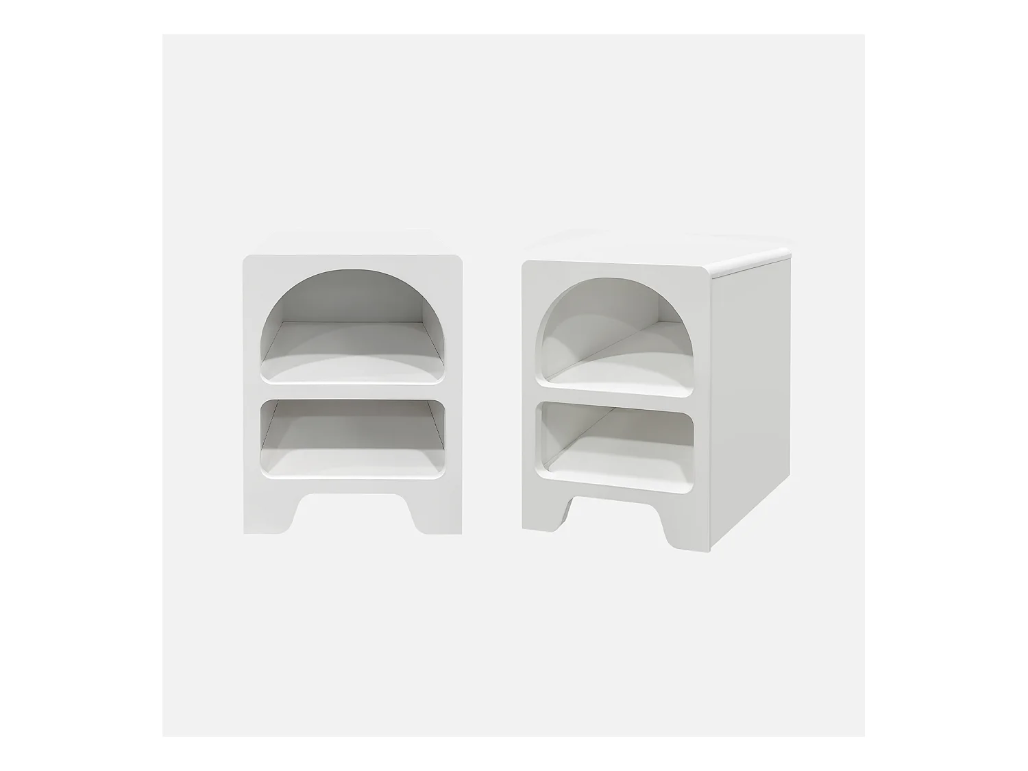 Table de chevet organique effet bois blanc. plusieurs niches 2 compartiments de rangement (lot de 2)