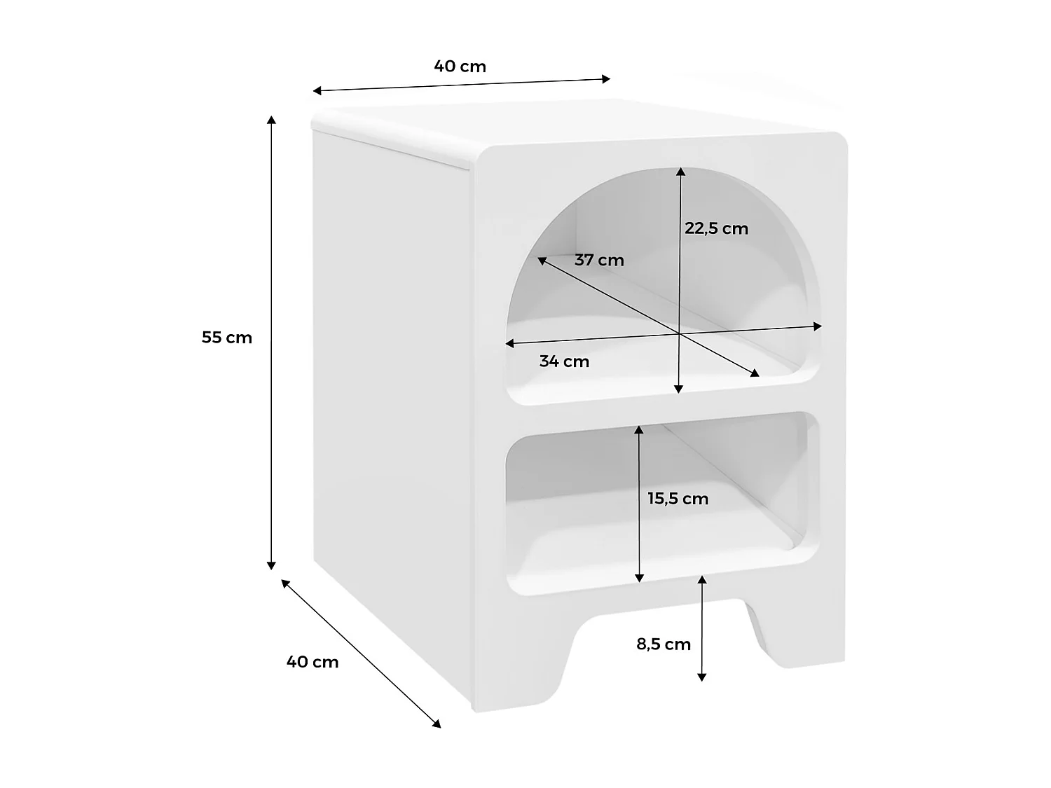 Mesita de noche efecto madera, set de 2 blanco