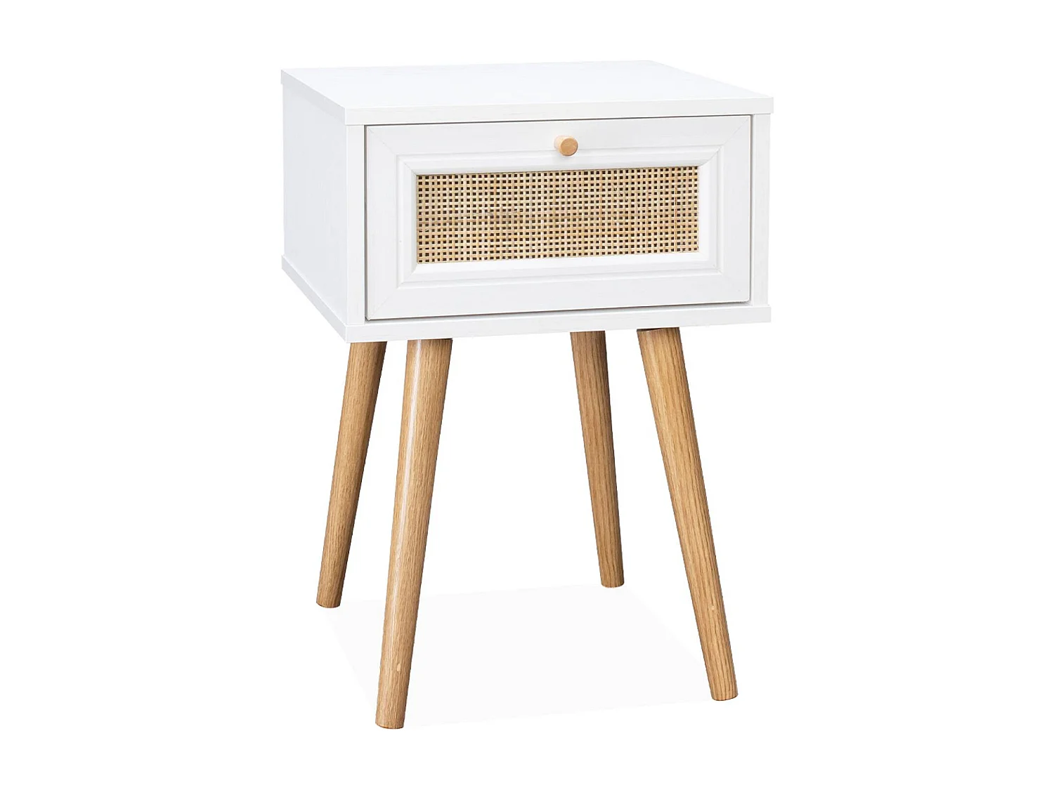 Set 2 comodini effetto legno e cannage, bianco sporco