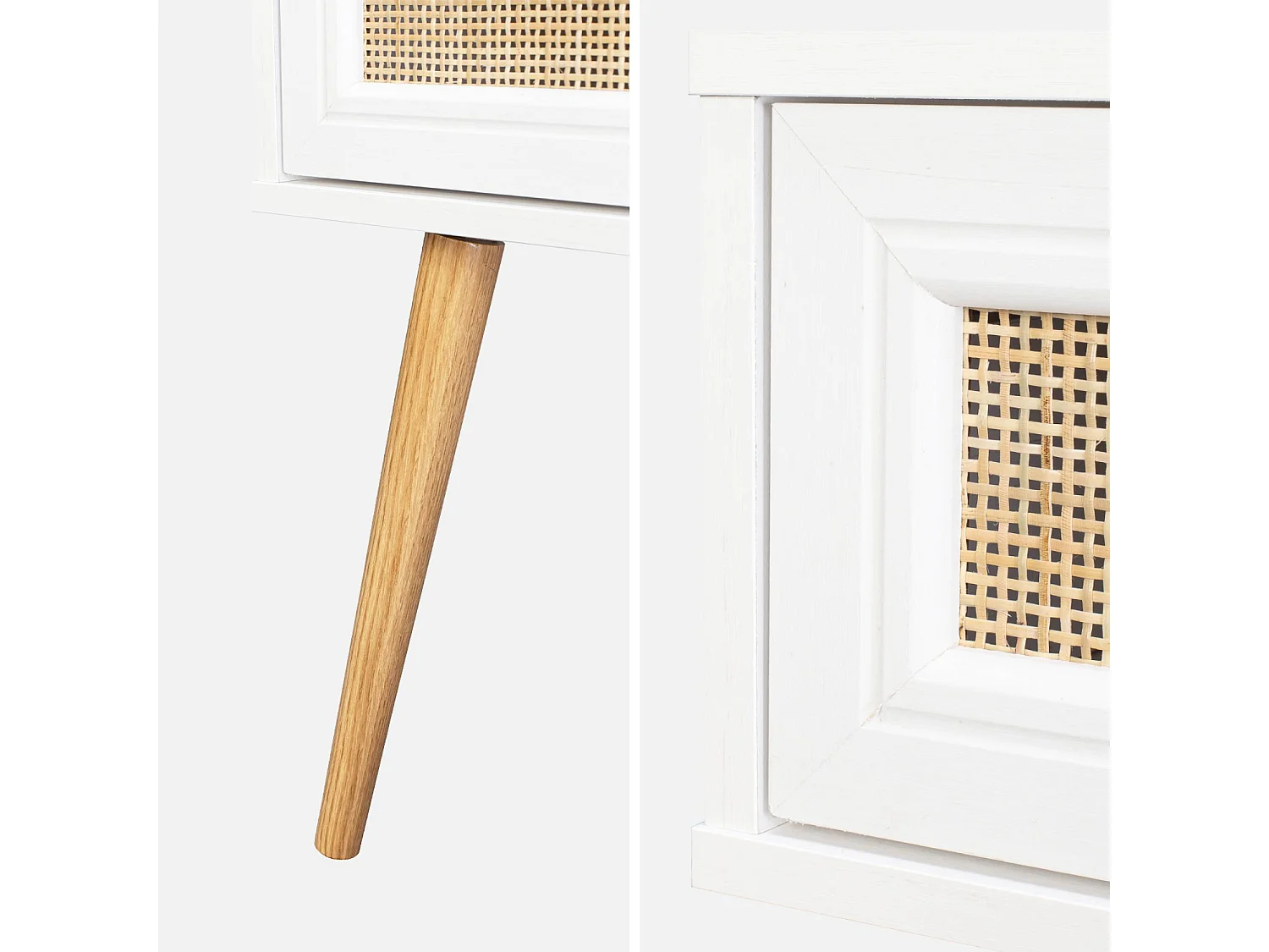 Set 2 comodini effetto legno e cannage, bianco sporco