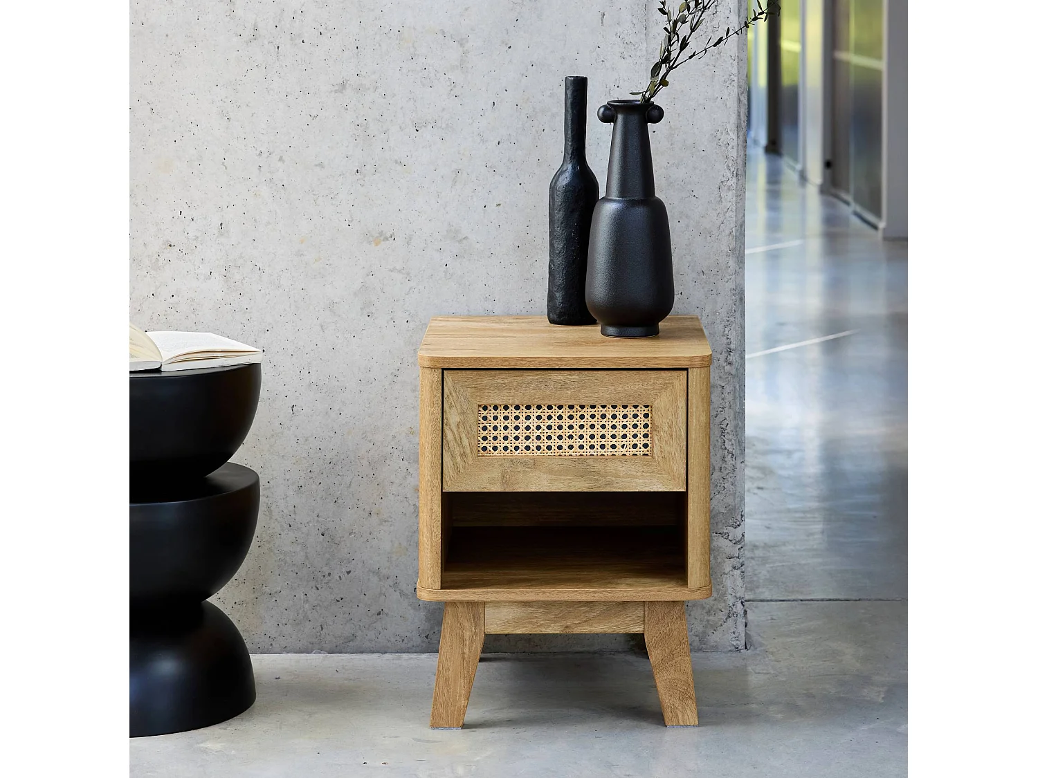 Comodino con 1 cassetto effetto legno e canna i sweeek