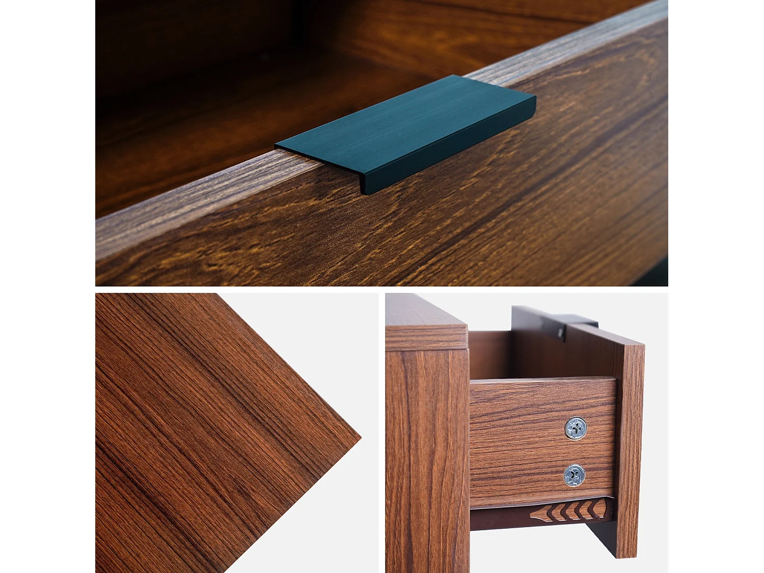 Set di 2 comodini in metallo noce e nero, 1 cassetto, marrone