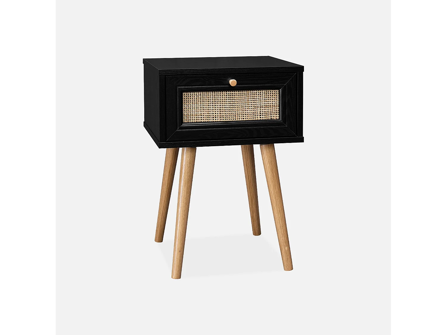 Lot de 2 tables de chevet décor bois noir et cannage avec 1 tiroir