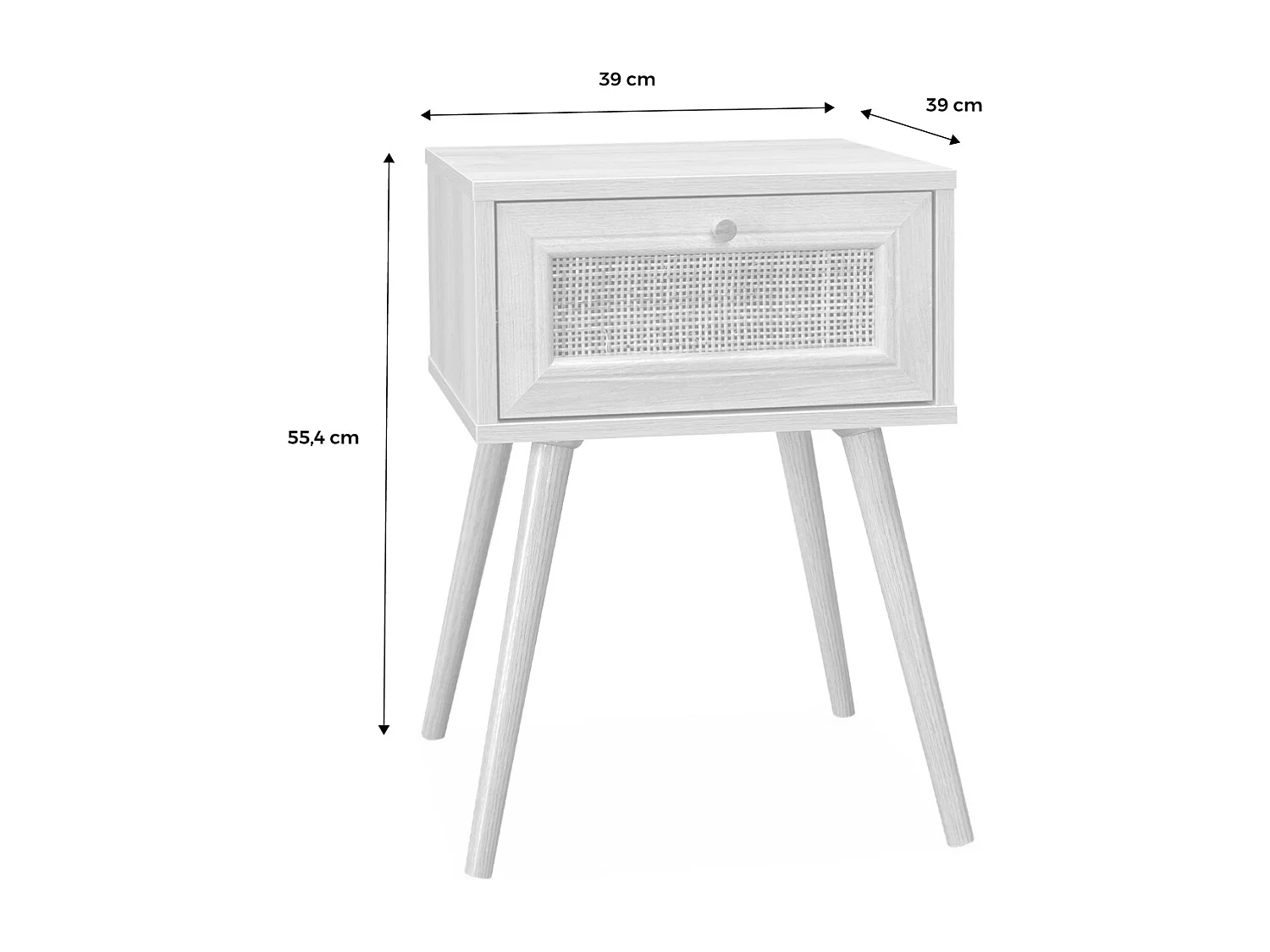 Lot de 2 tables de chevet décor bois noir et cannage avec 1 tiroir