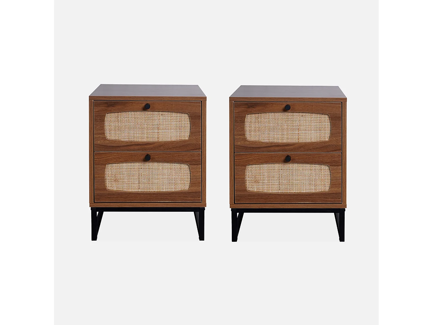 Set 2 comodini effetto legno e canna, marrone naturale