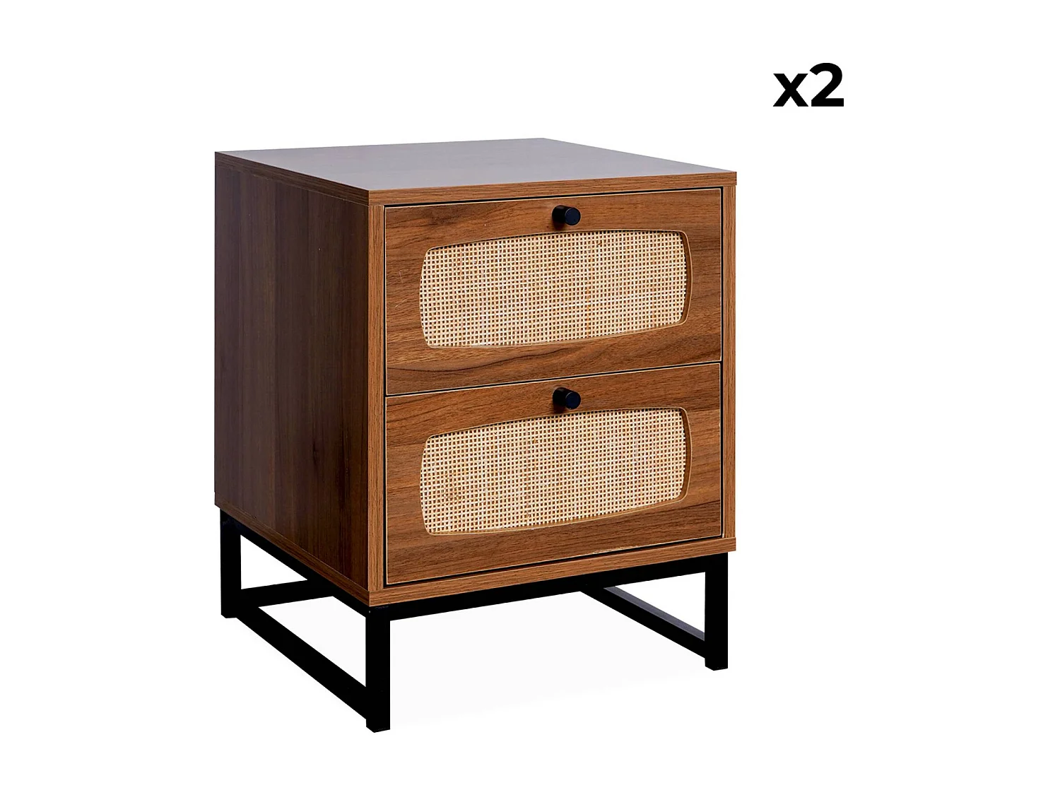 Set 2 comodini effetto legno e canna, marrone naturale