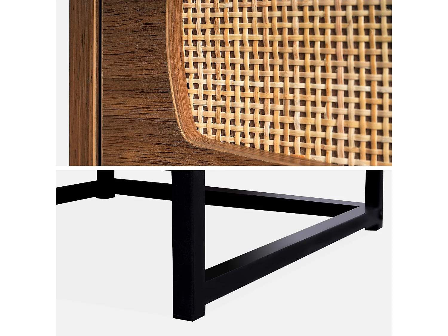 Set 2 comodini effetto legno e canna, marrone naturale