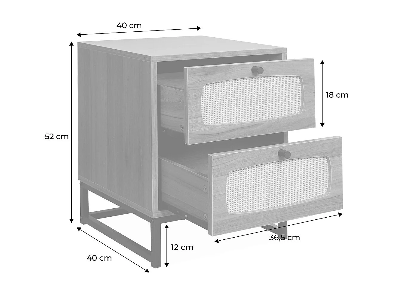 Set 2 comodini effetto legno e canna, marrone naturale