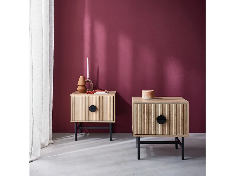 Mesita de noche con efecto madera, set de 2 roble