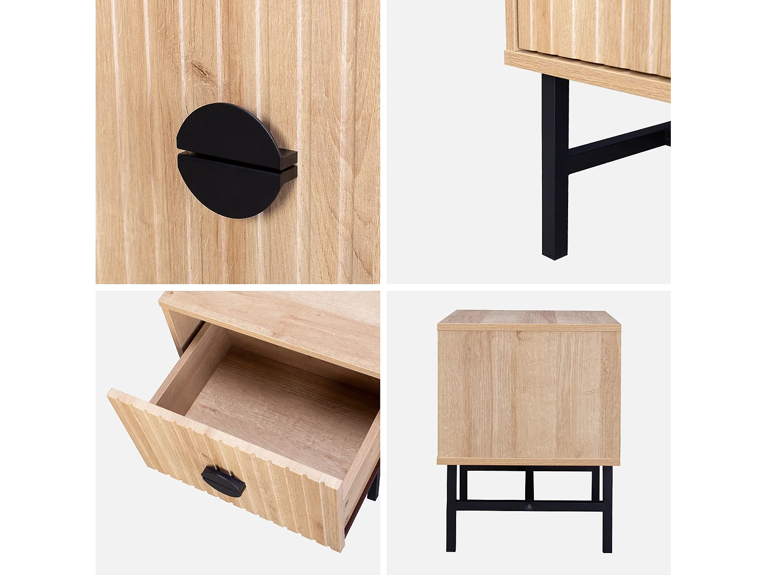 Mesita de noche con efecto madera, set de 2 roble
