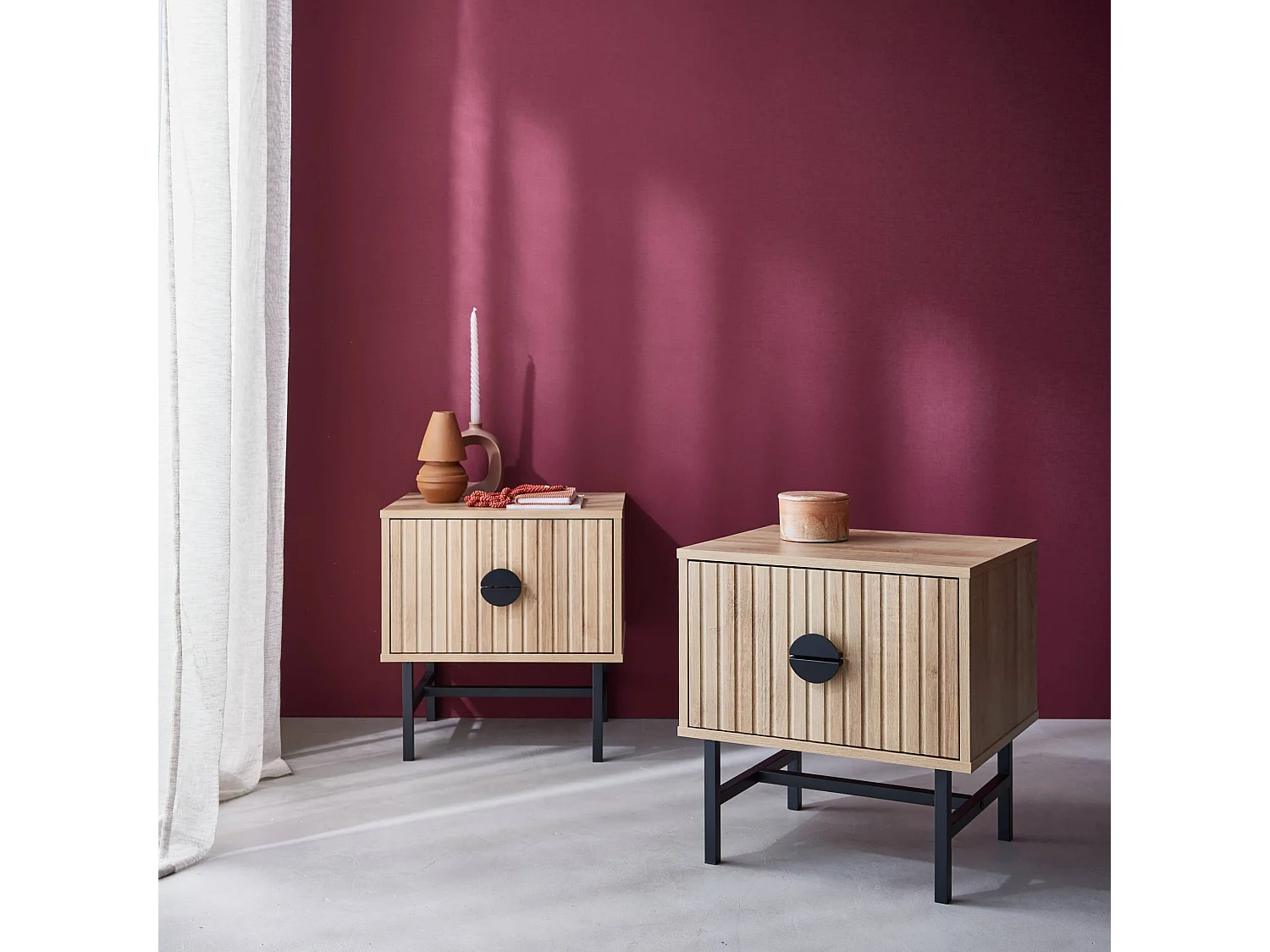 Mesita de noche con efecto madera, set de 2 roble