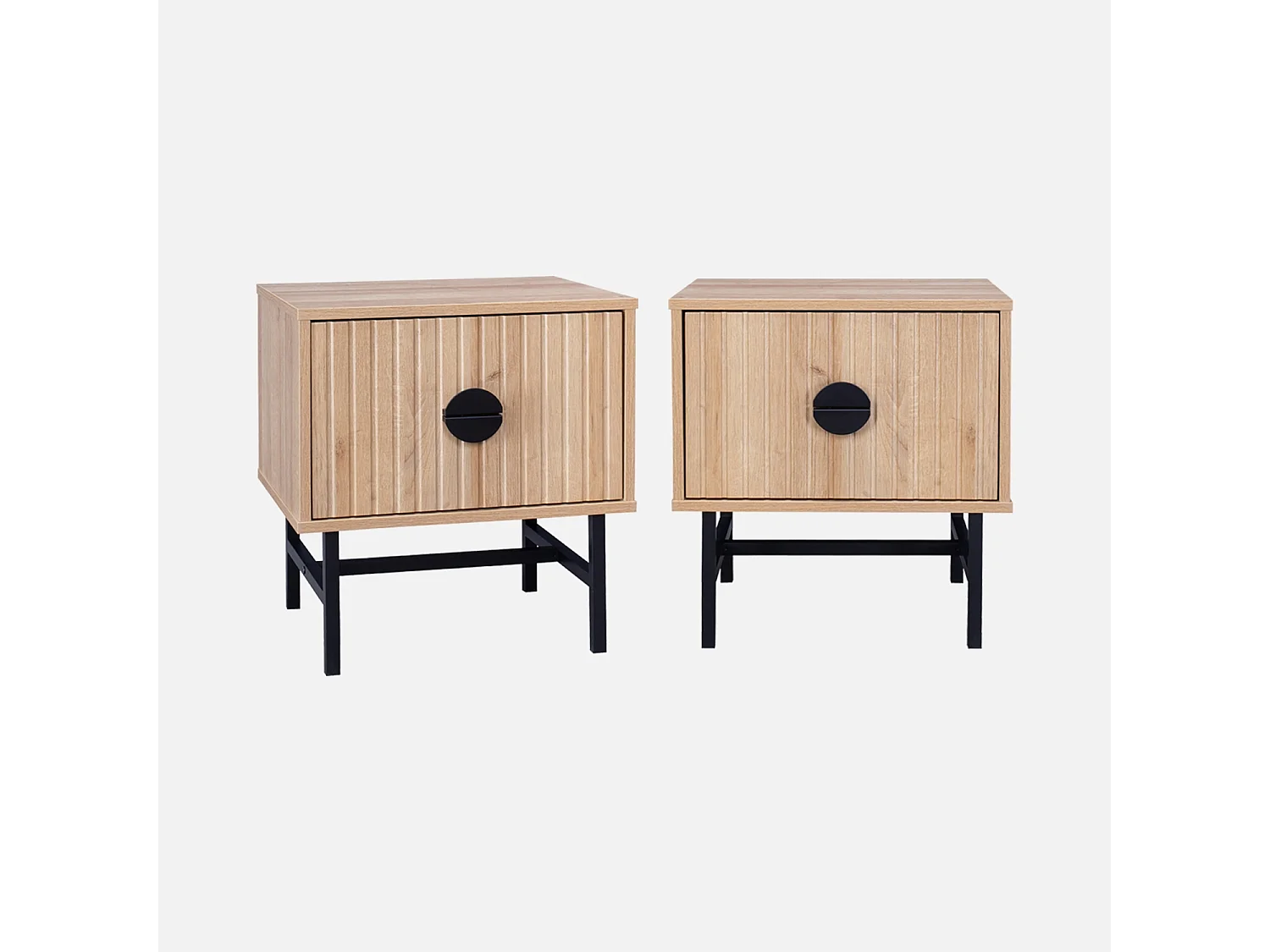 Set di 2 comodino effetto legno scanalato, quercia