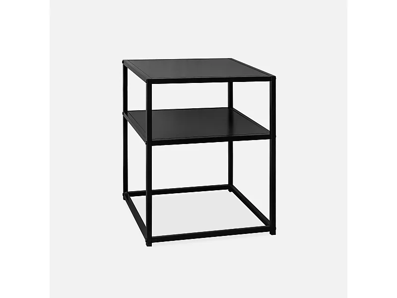 Table de chevet en métal noir. 1 étagère. INDUSTRIELLE L 43 x l 40 x H 52cm