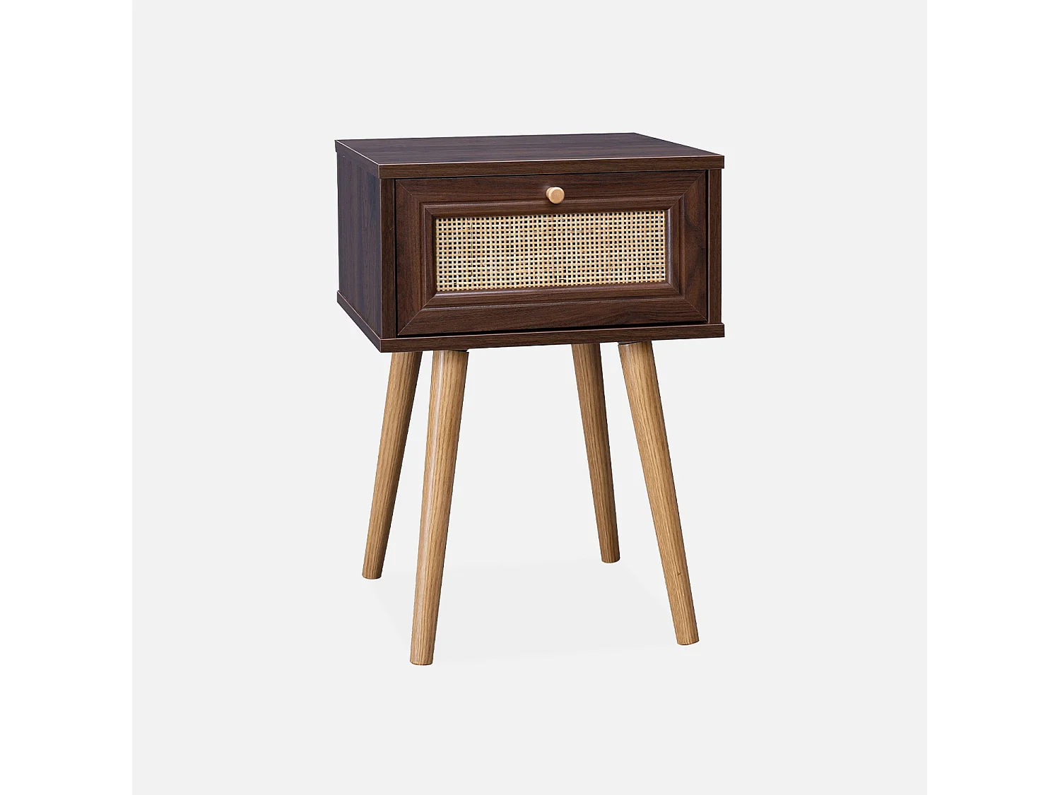 Mesita de noche de 1 cajón con efecto madera y caña, set de 2 madera