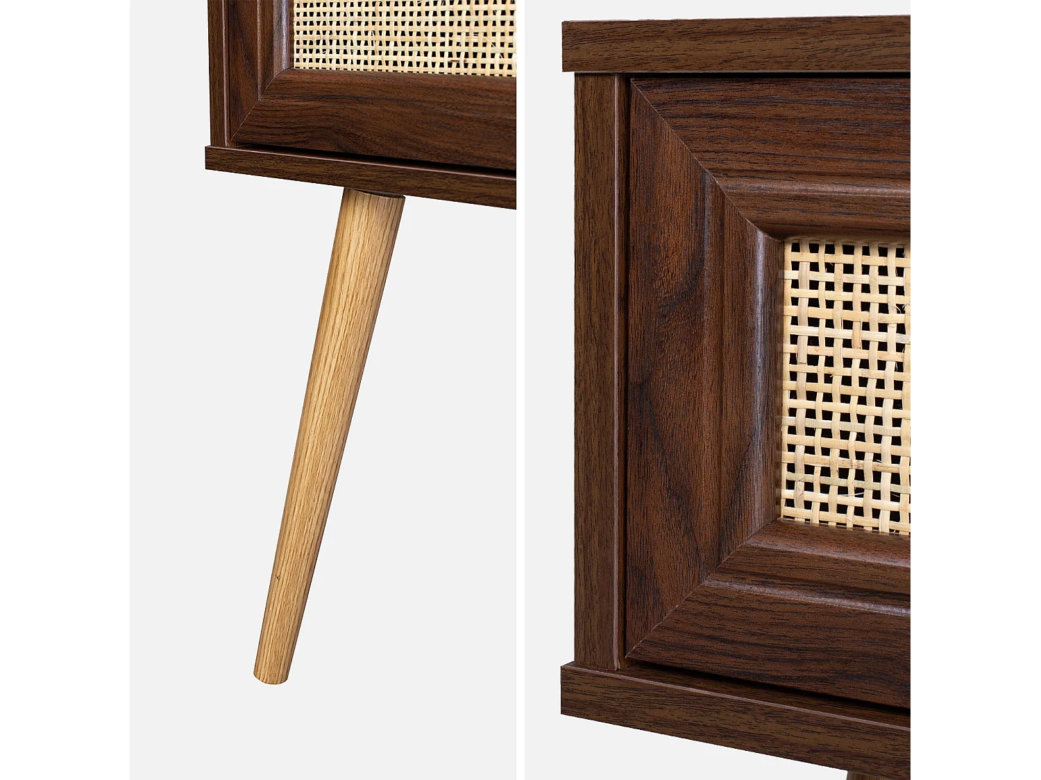 Mesita de noche de 1 cajón con efecto madera y caña, set de 2 madera