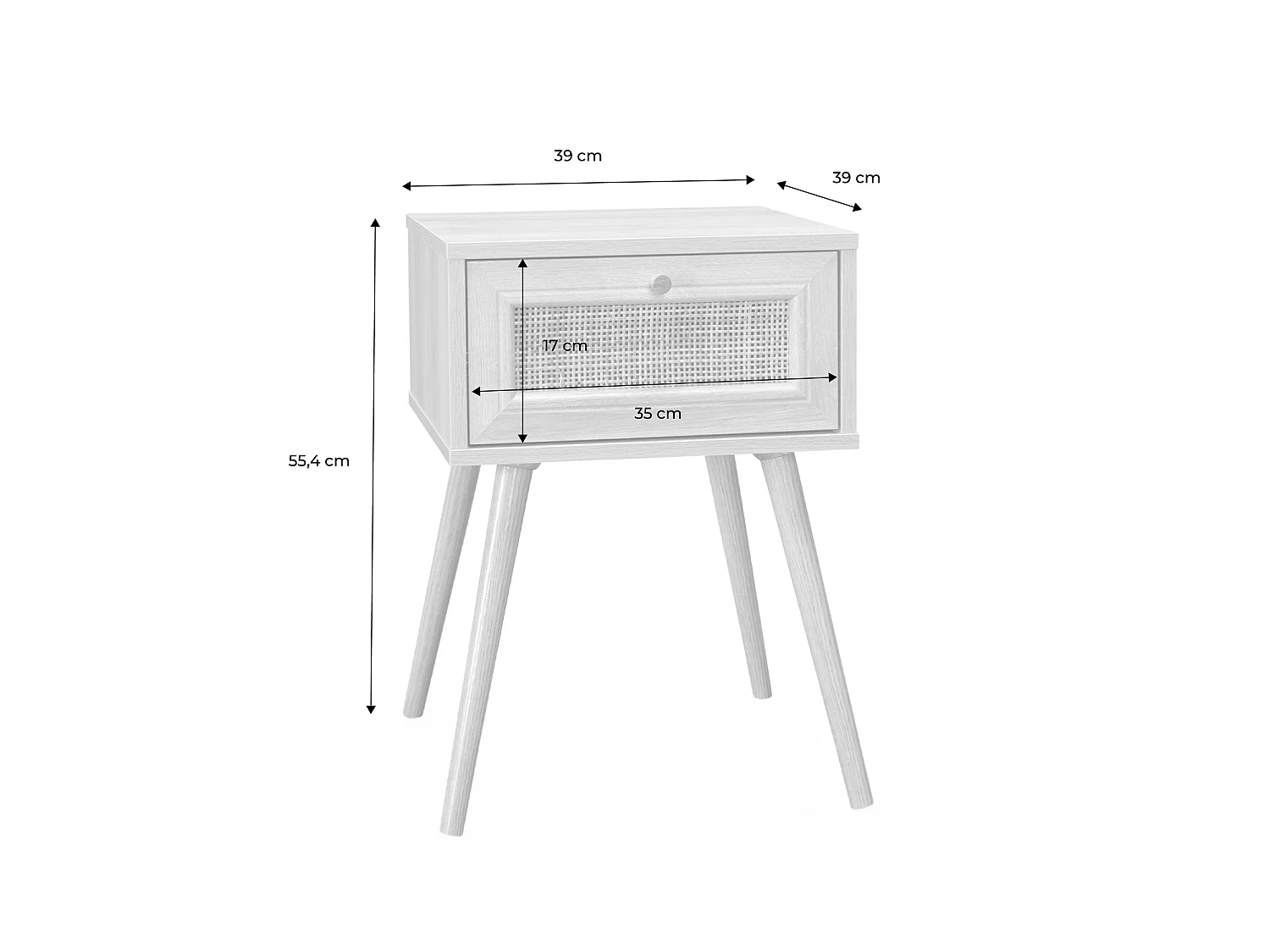 Lot de 2 tables de chevet décor bois foncé et cannage avec 1 tiroir
