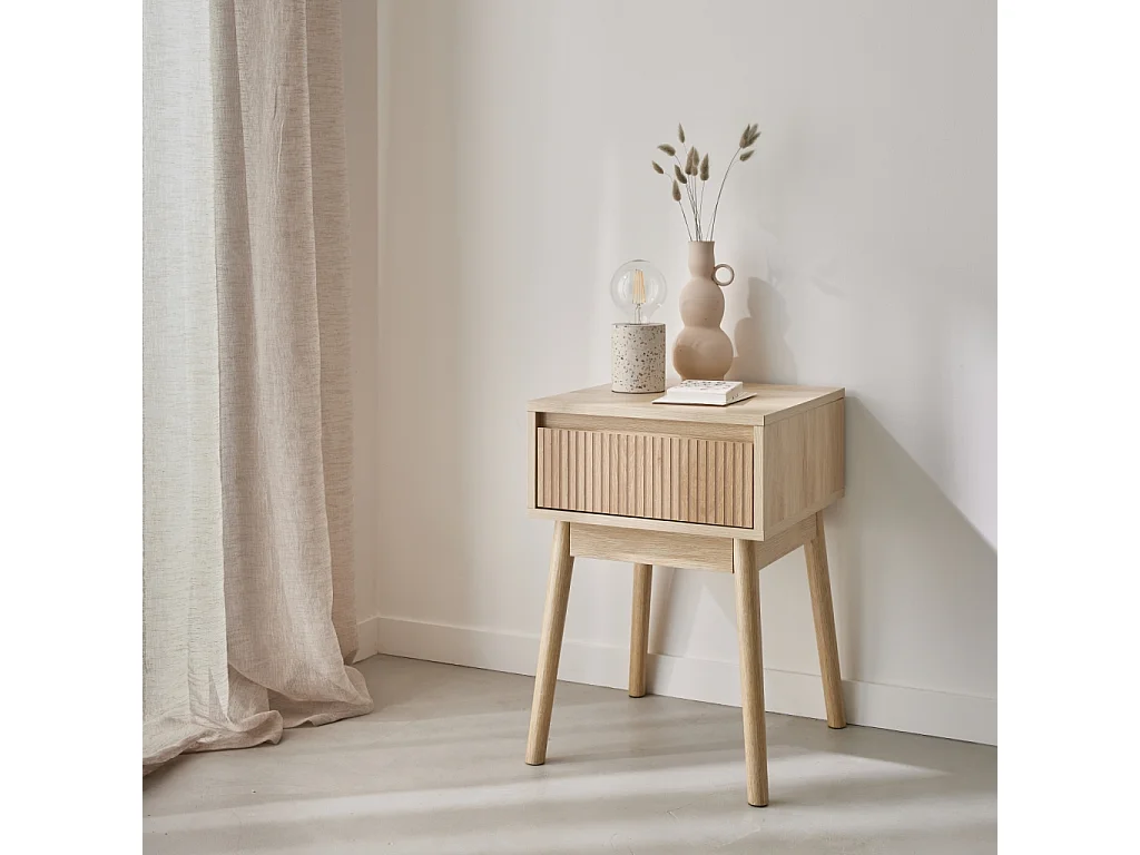 Comodino decorazione legno 1 cassetto, marrone naturale