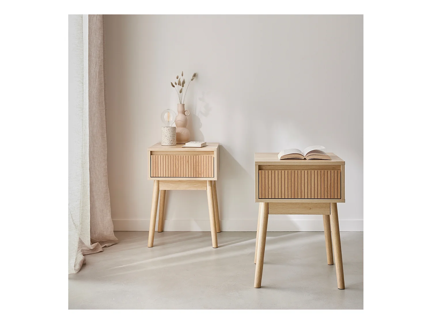 Set 2 comodini con un cassetto, marrone naturale