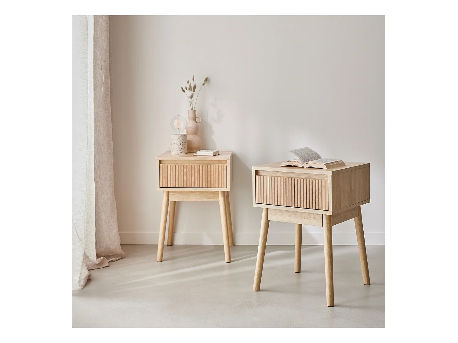 Set 2 comodini con un cassetto, marrone naturale