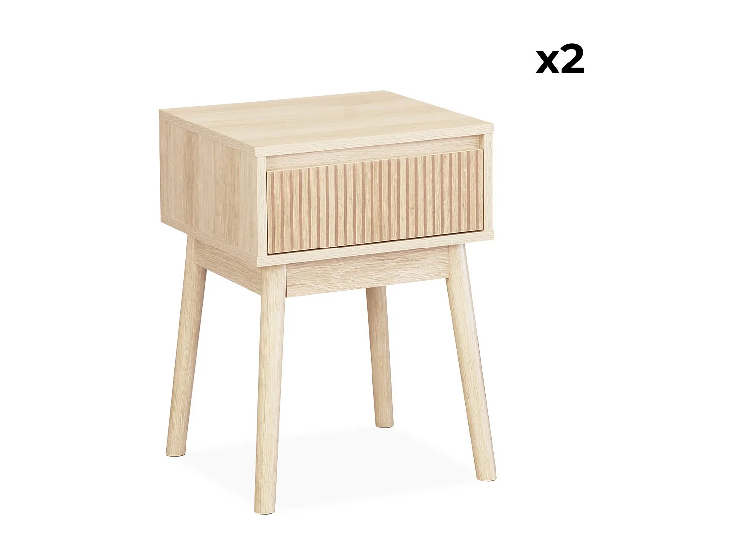 Set 2 comodini con un cassetto, marrone naturale