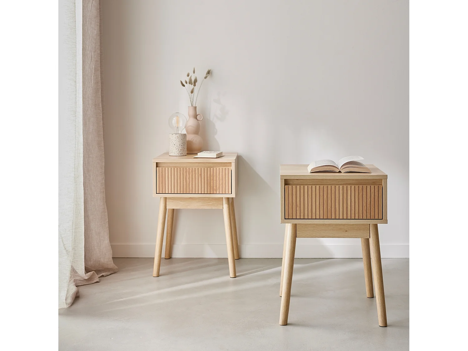 Set 2 comodini con un cassetto, marrone naturale