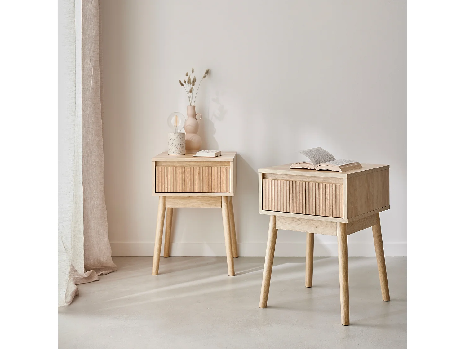 Set 2 comodini con un cassetto, marrone naturale