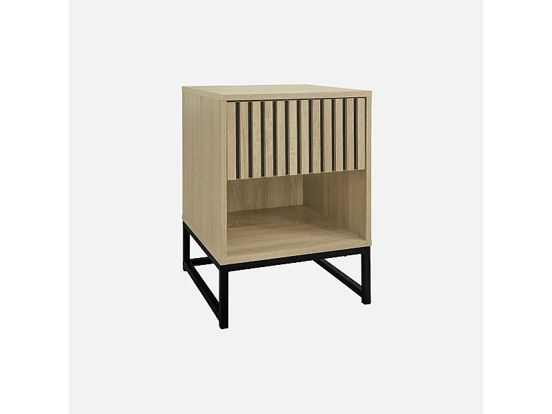 Mesita de noche contemporánea efecto madera estriada con 1 cajón
