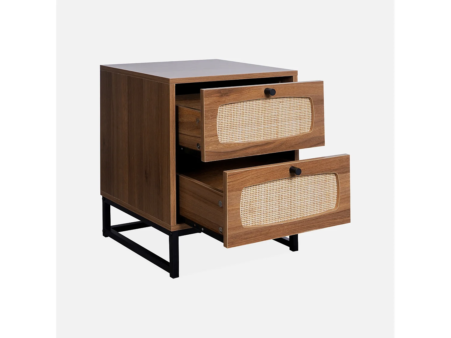 Comodino effetto legno e canna, marrone naturale