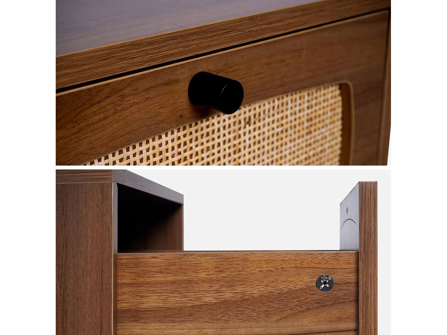 Comodino effetto legno e canna, marrone naturale