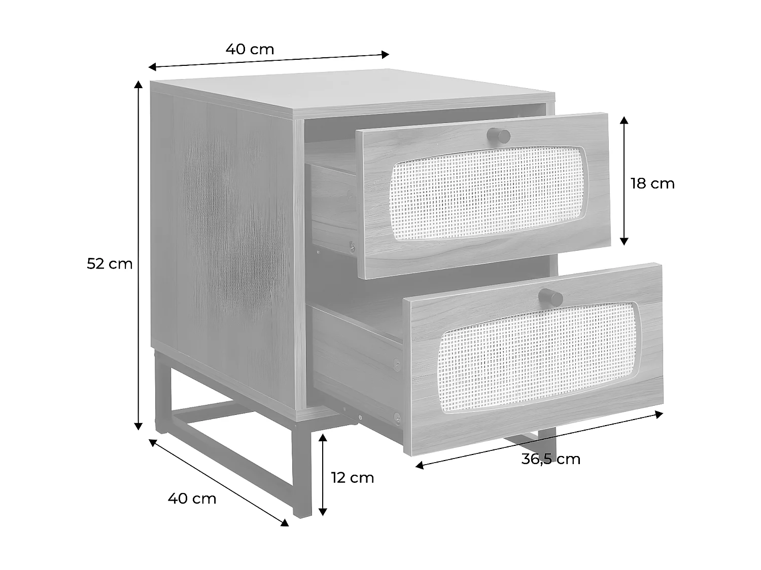 Comodino effetto legno e canna, marrone naturale
