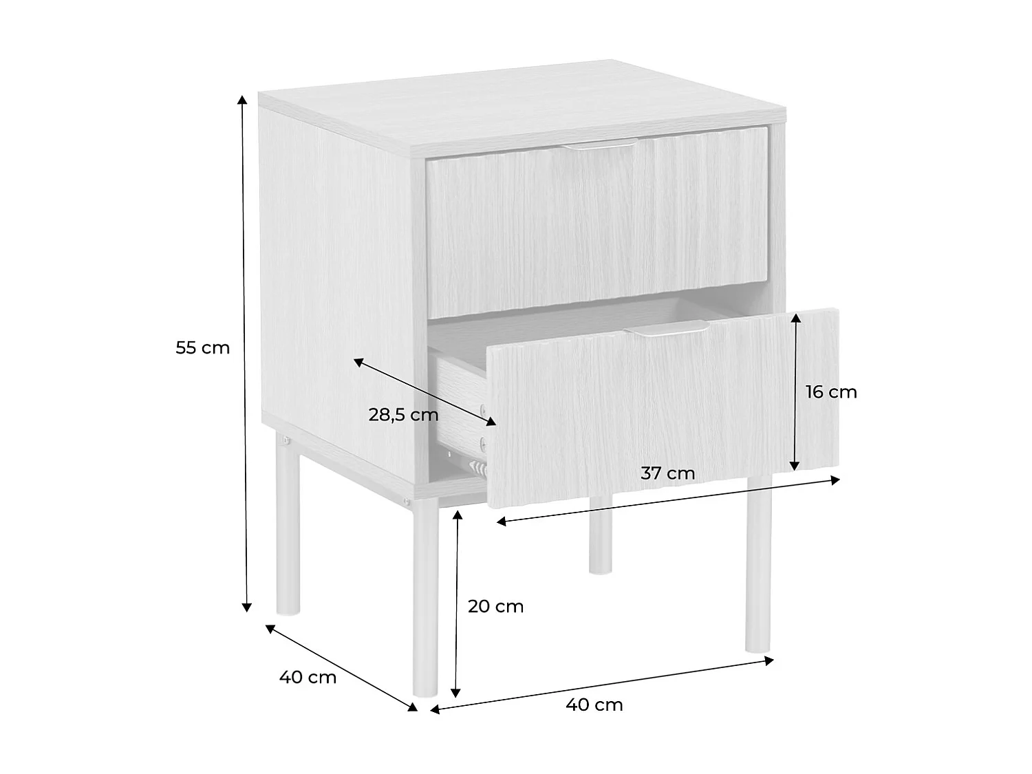 Comodino in legno e metallo, set de 2, marrone naturale