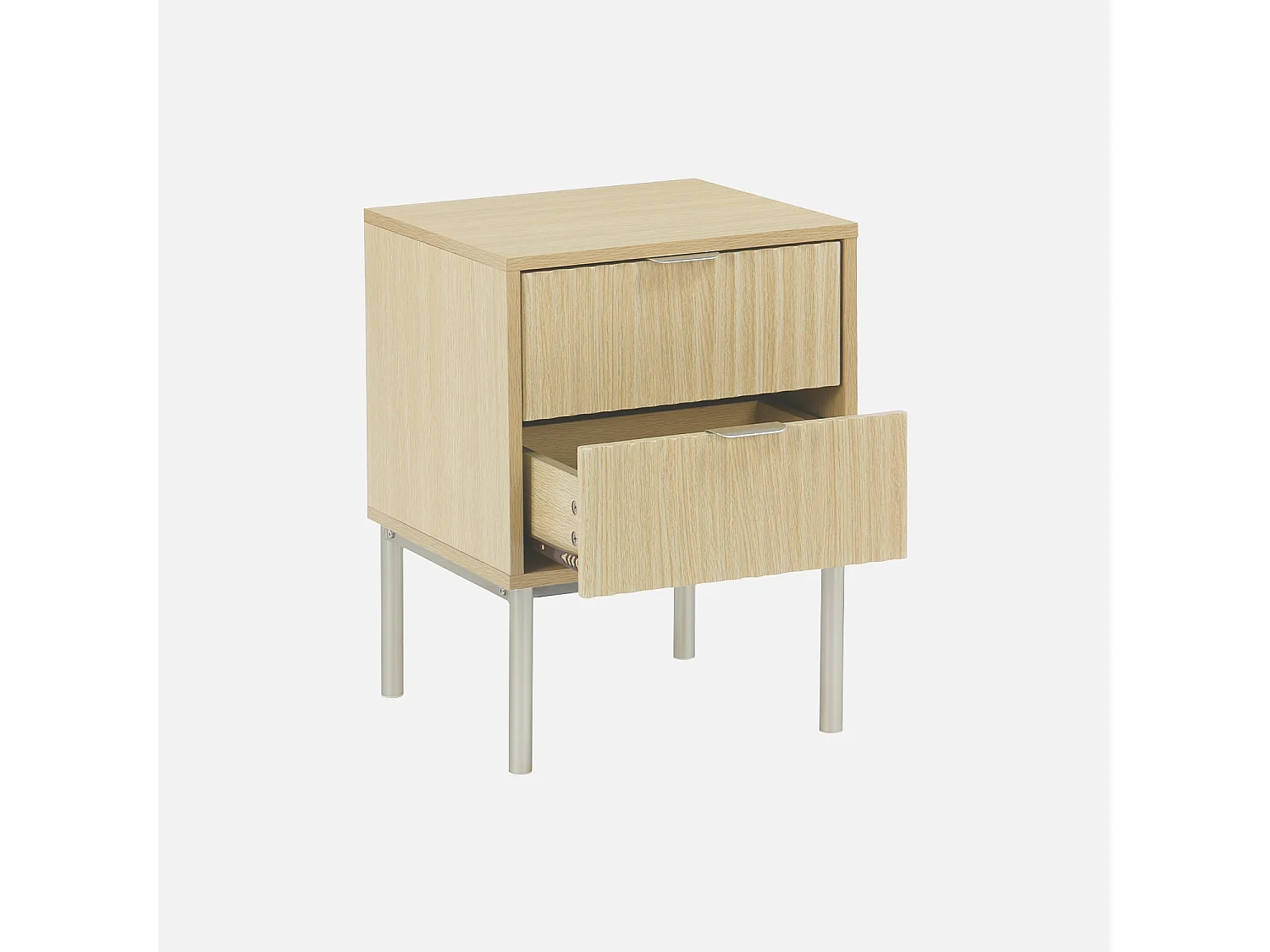 Mesita de noche efecto madera y metal, set de 2 natural