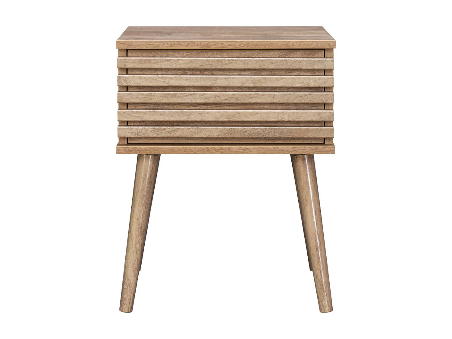Set 2 comodini scandinavi con decoro in legno scanalato, marrone