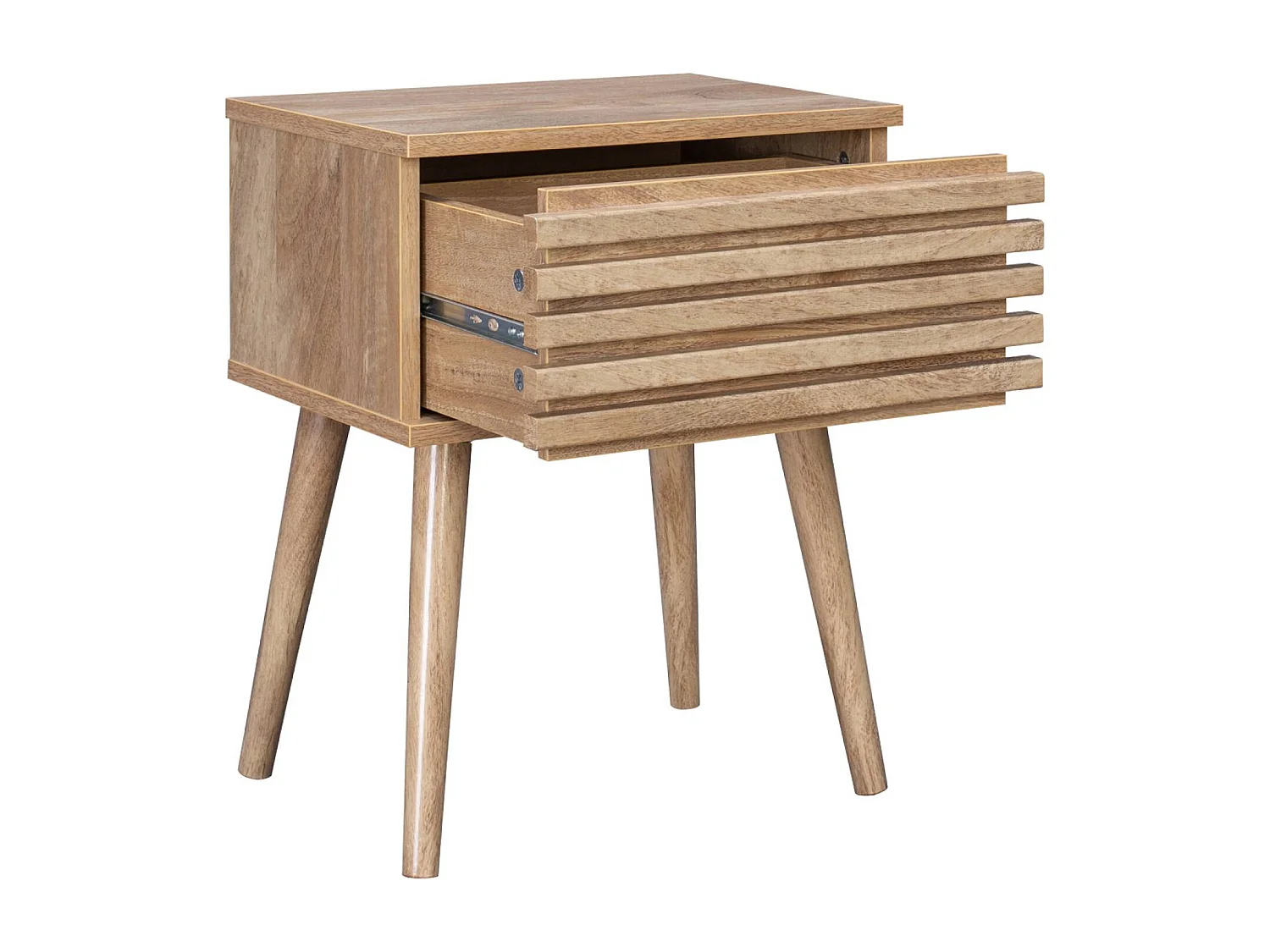 Set 2 comodini scandinavi con decoro in legno scanalato, marrone