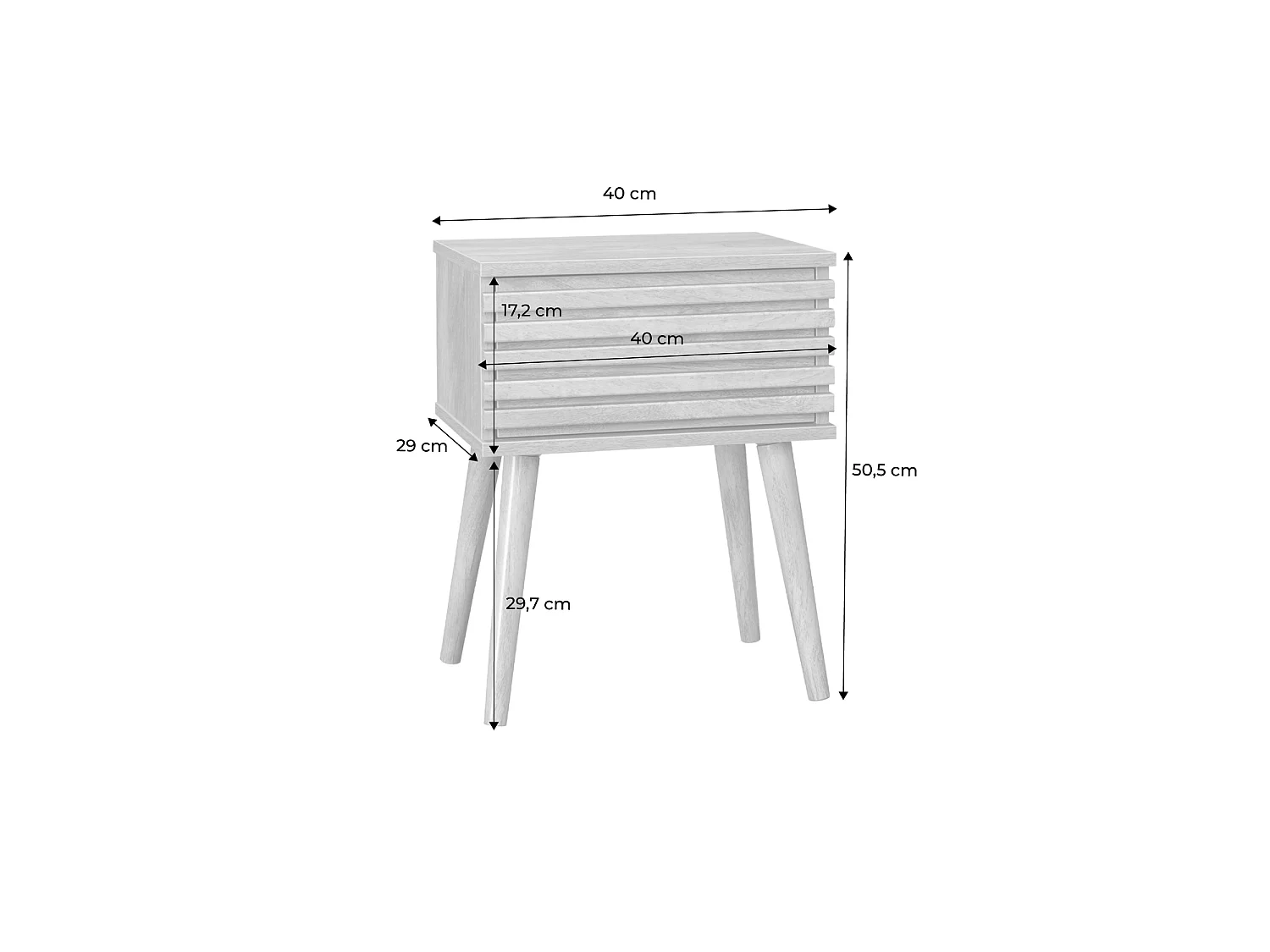 Lot de deux tables de chevet style scandinave décor bois avec tiroir rainuré et pieds compas