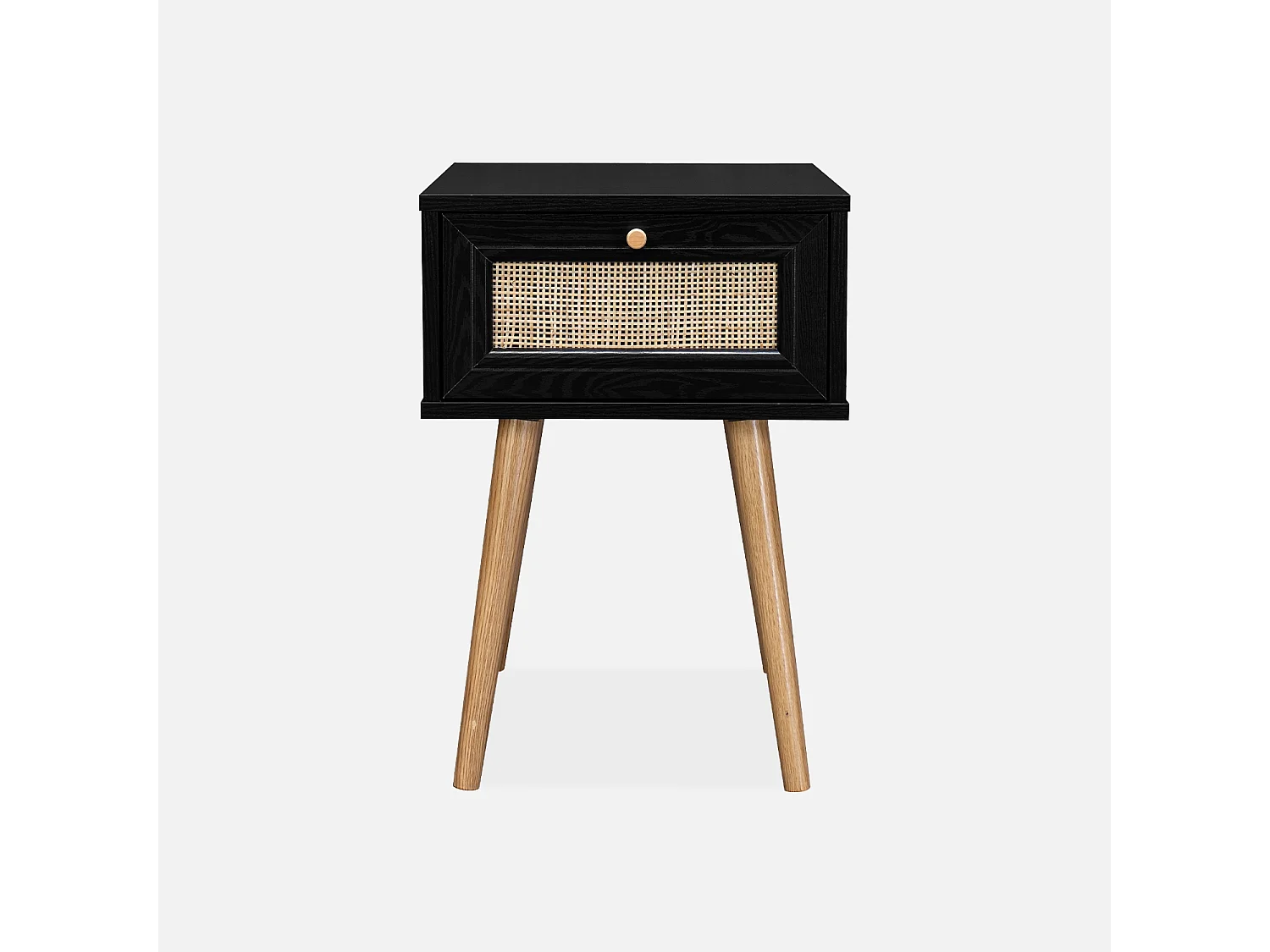 Mesita de noche de 1 cajón con efecto madera y caña negro