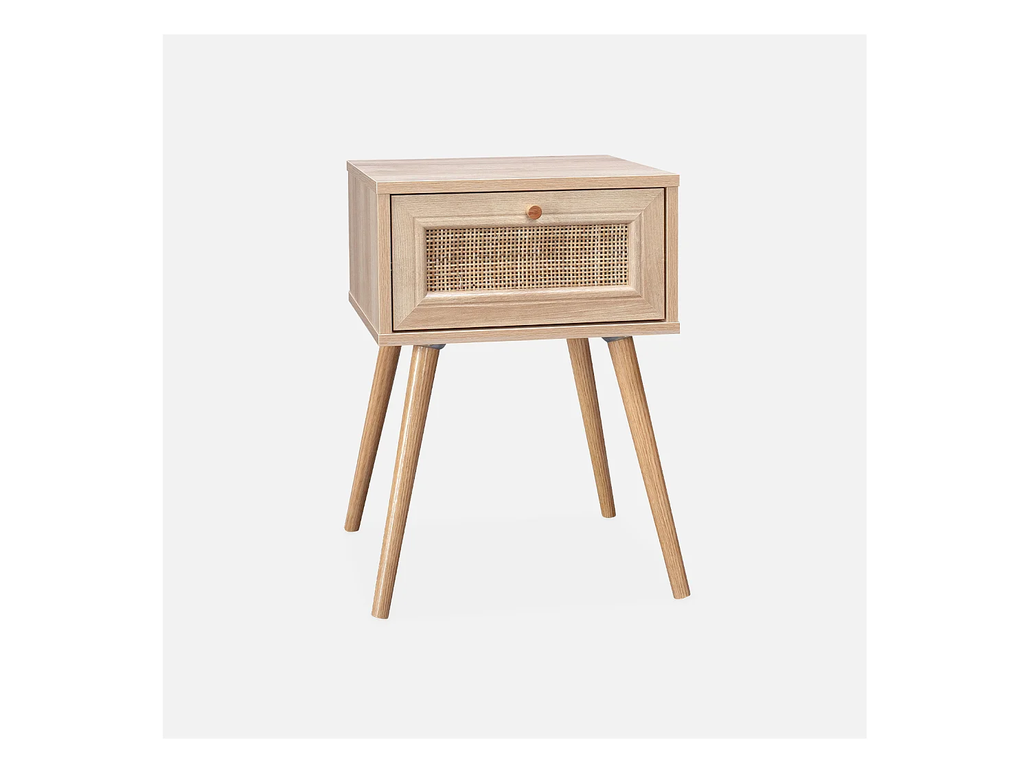 Table de chevet effet bois & cannage avec 1 tiroir - Bohème