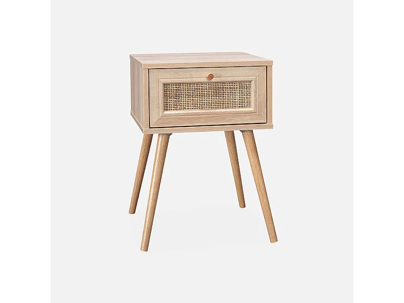 Table de chevet décor bois & cannage avec 1 tiroir - Bohème