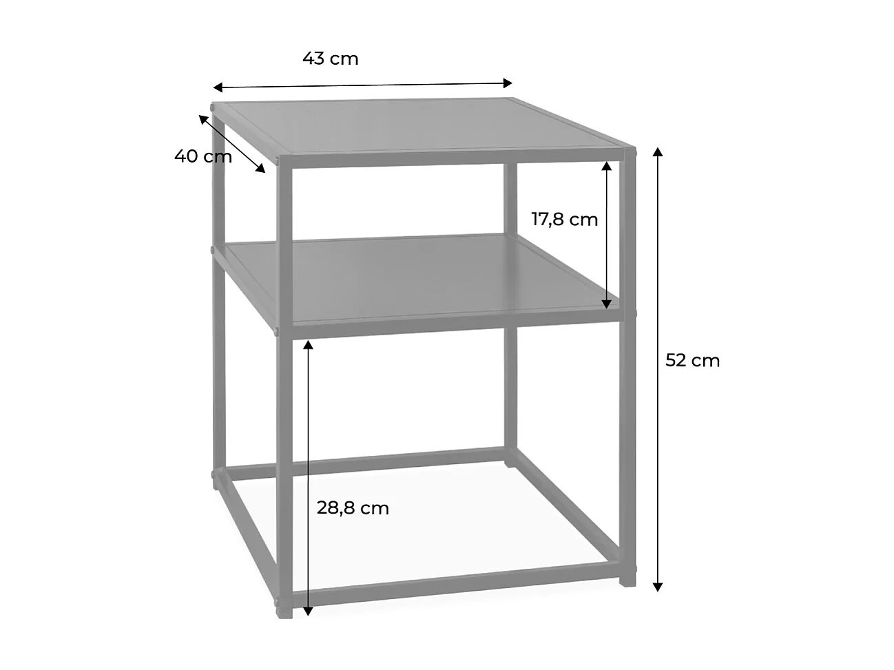 Lot de 2 Tables de chevet en métal noir. 1 étagère. INDUSTRIELLE L 43 x l 40 x H 52cm
