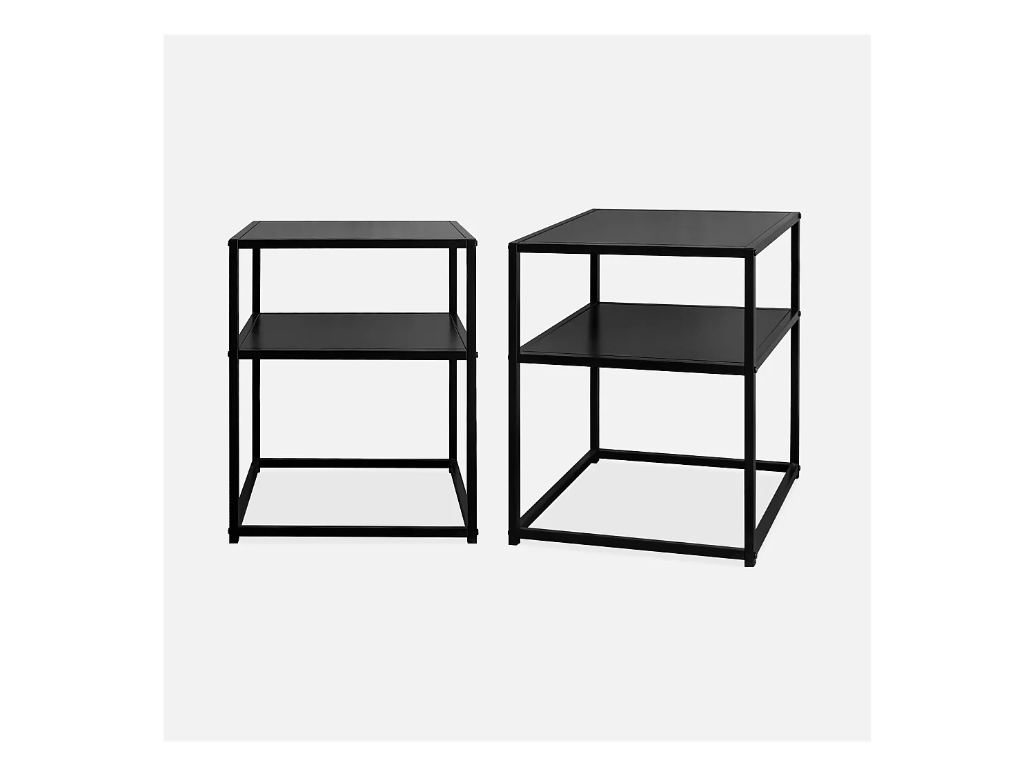 Lot de 2 Tables de chevet en métal noir. 1 étagère. INDUSTRIELLE L 43 x l 40 x H 52cm