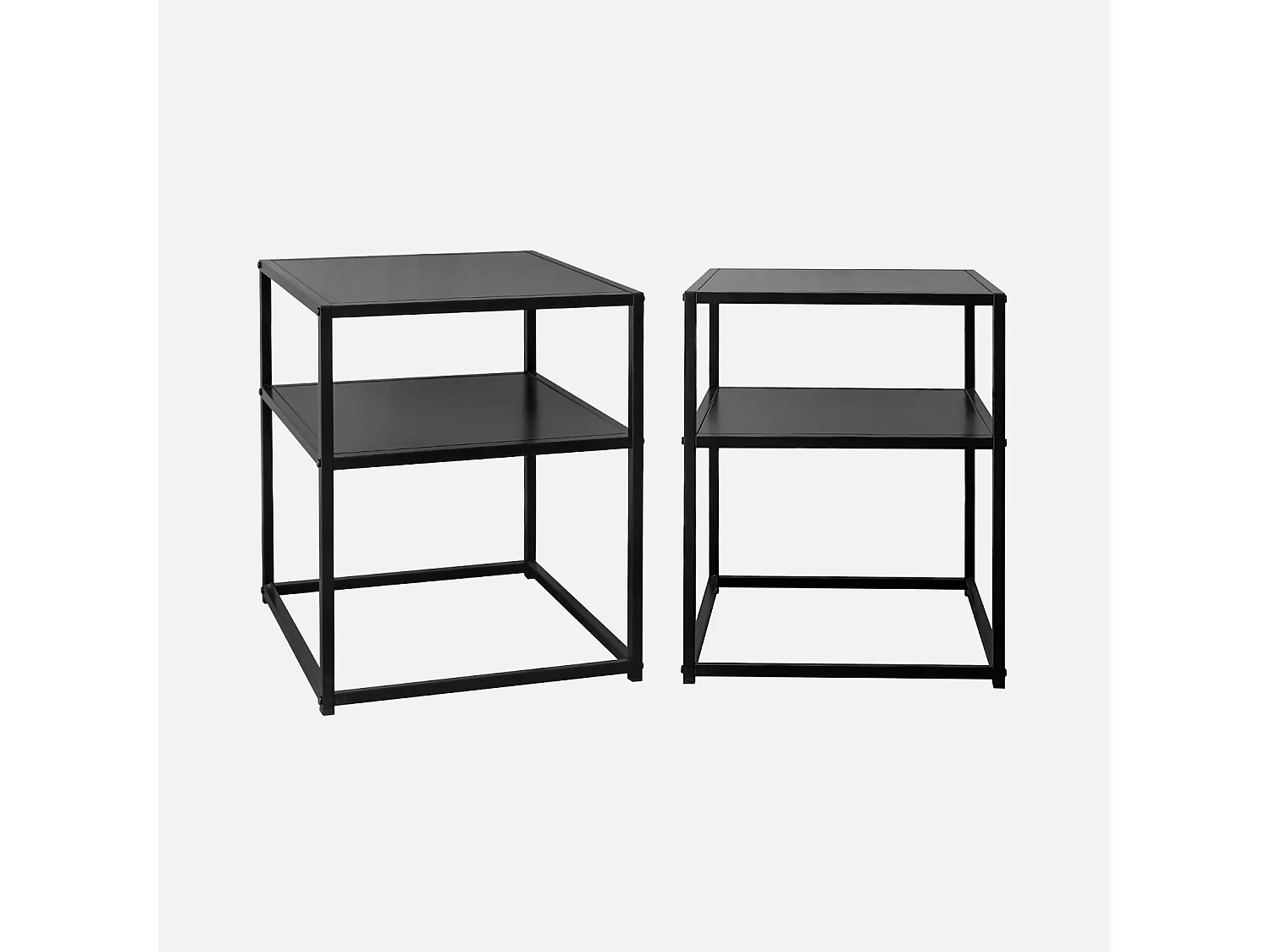Lot de 2 Tables de chevet en métal noir. 1 étagère. INDUSTRIELLE L 43 x l 40 x H 52cm