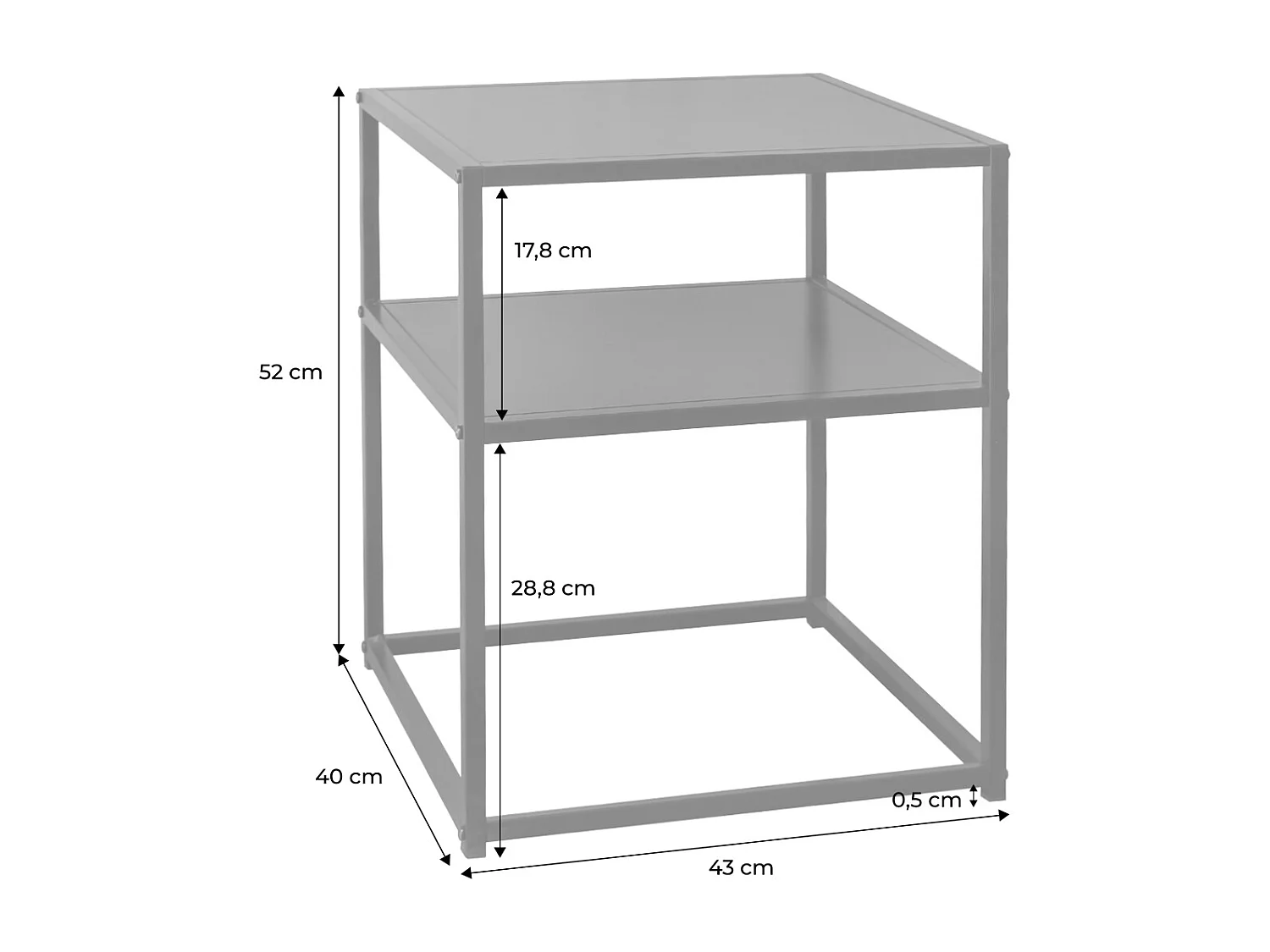 Lot de 2 Tables de chevet en métal noir. 1 étagère. INDUSTRIELLE L 43 x l 40 x H 52cm