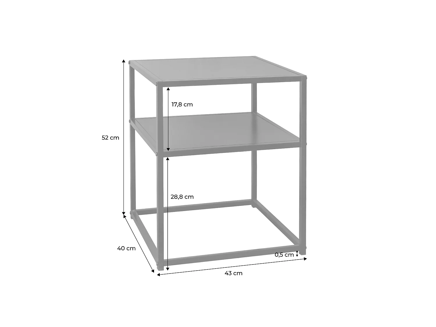 Lot de 2 Tables de chevet en métal noir. 1 étagère. INDUSTRIELLE L 43 x l 40 x H 52cm