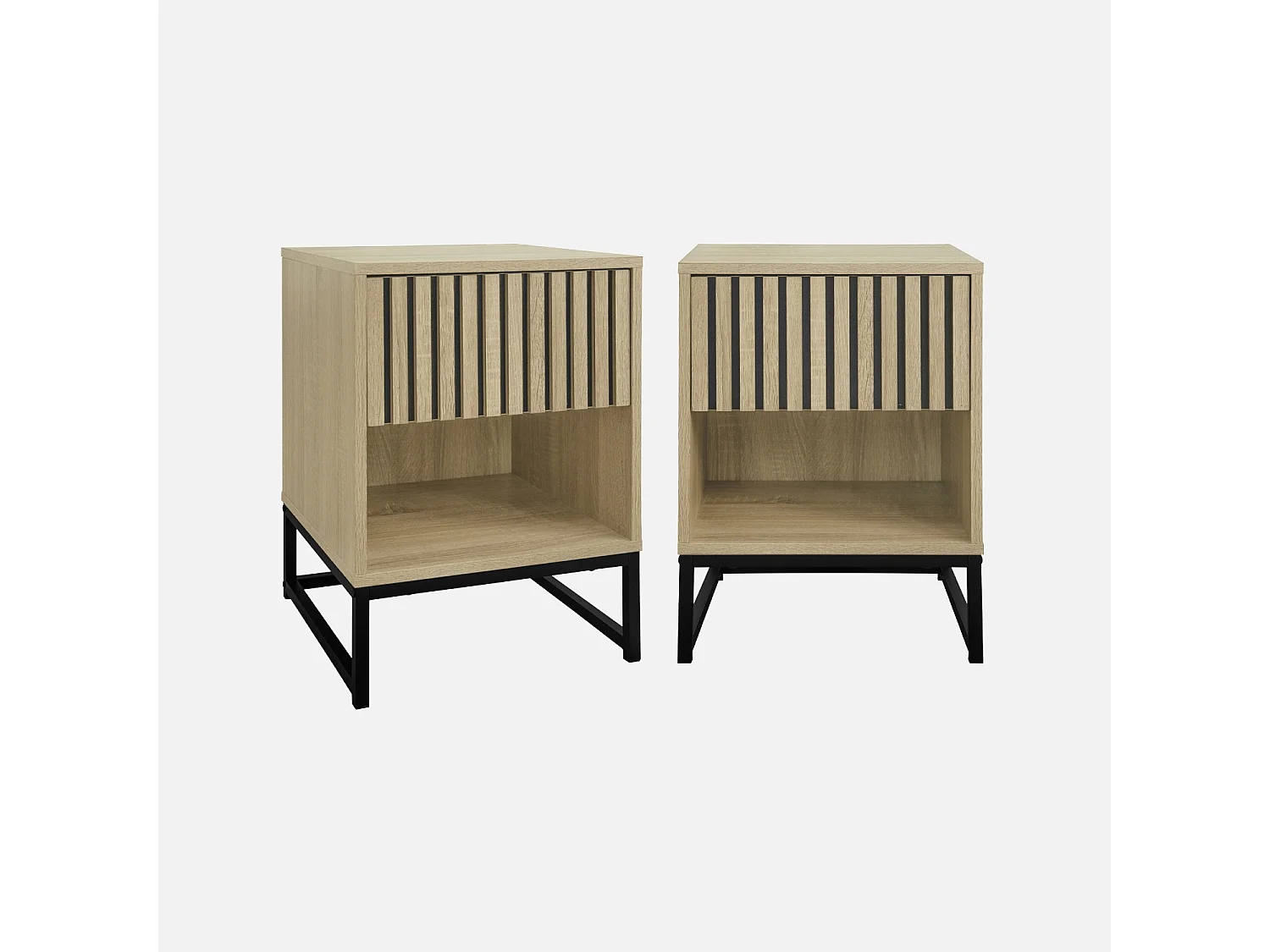 Mesitas de noche contemporáneas con 1 cajón, set de 2  natural