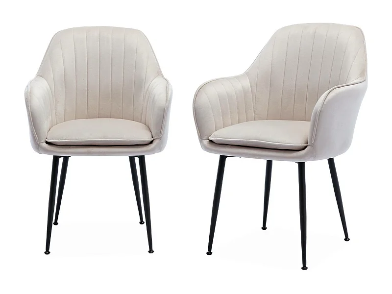 Sillón de terciopelo con patas de metal, set de 2 blanco roto